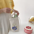 Mini Sac à Bandoulière en Toile Écru Imprimé Agneau