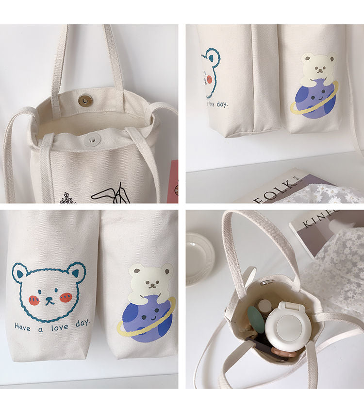Mini Sac à Bandoulière en Toile Écru Imprimé Agneau