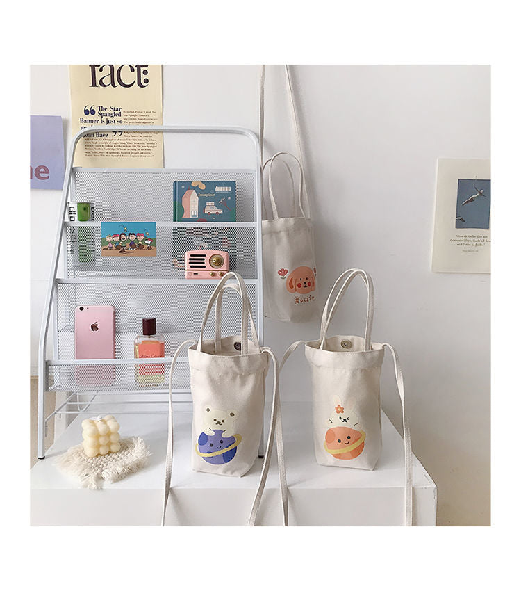 Mini Sac à Bandoulière en Toile Écru Imprimé Agneau