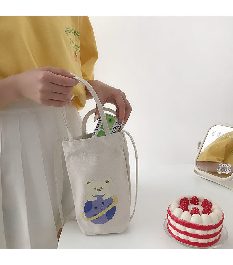 Mini Sac à Bandoulière en Toile Écru Imprimé Agneau