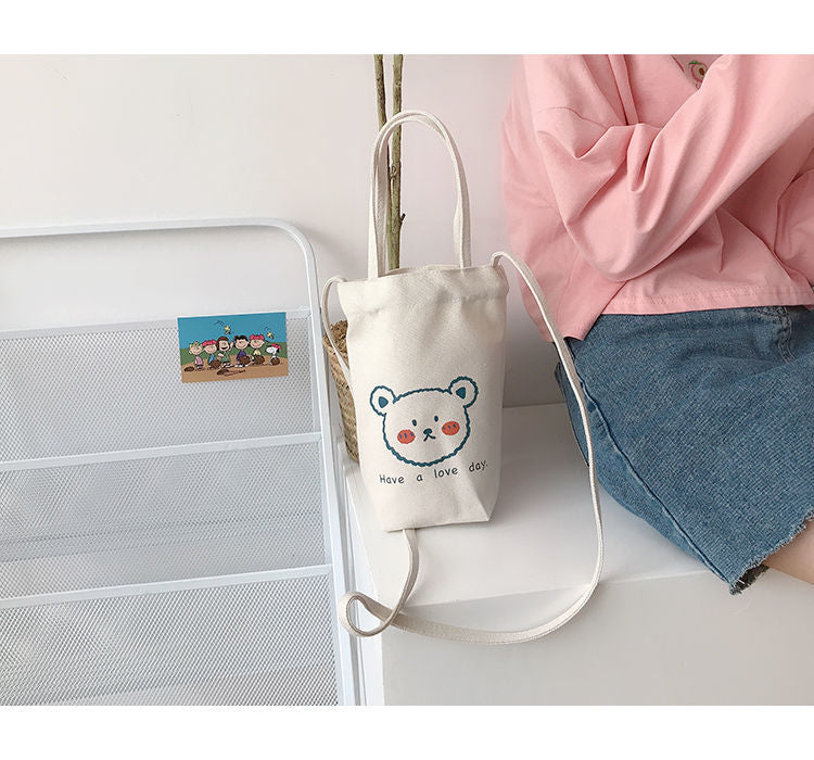 Mini Sac à Bandoulière en Toile Écru Imprimé Agneau