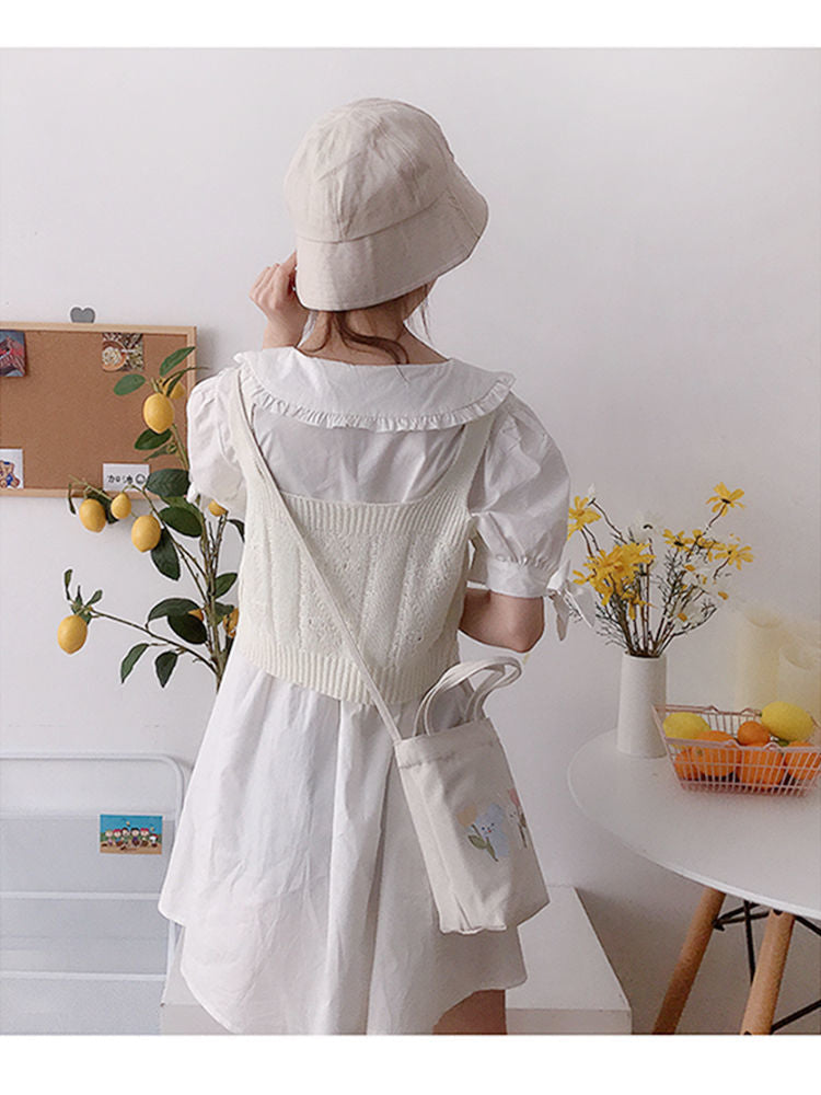 Mini Sac à Bandoulière en Toile Écru Imprimé Agneau