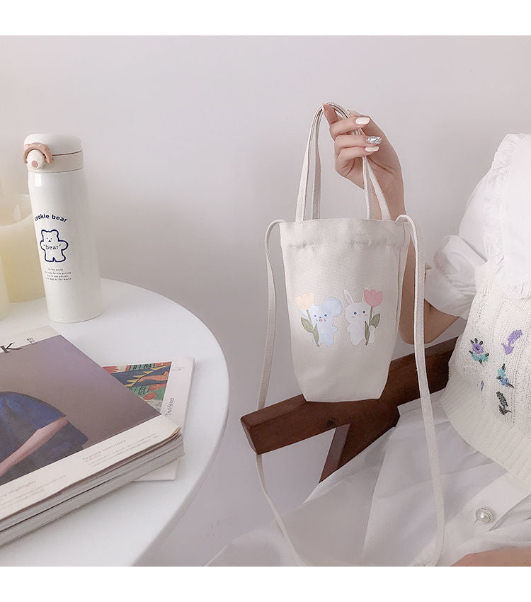 Mini Sac à Bandoulière en Toile Écru Imprimé Agneau