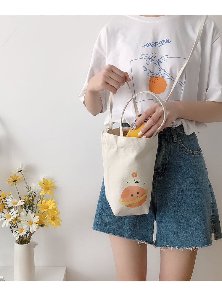 Mini Sac à Bandoulière en Toile Écru Imprimé Agneau