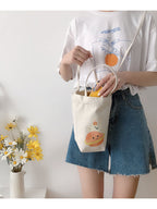 Mini Sac à Bandoulière en Toile Écru Imprimé Agneau