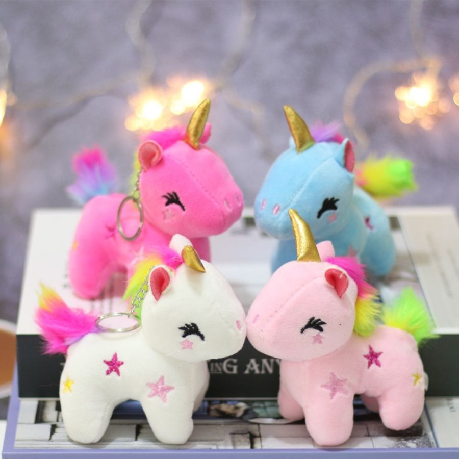 Porte-Clés Peluche Licorne Pastel et Arc-en-Ciel