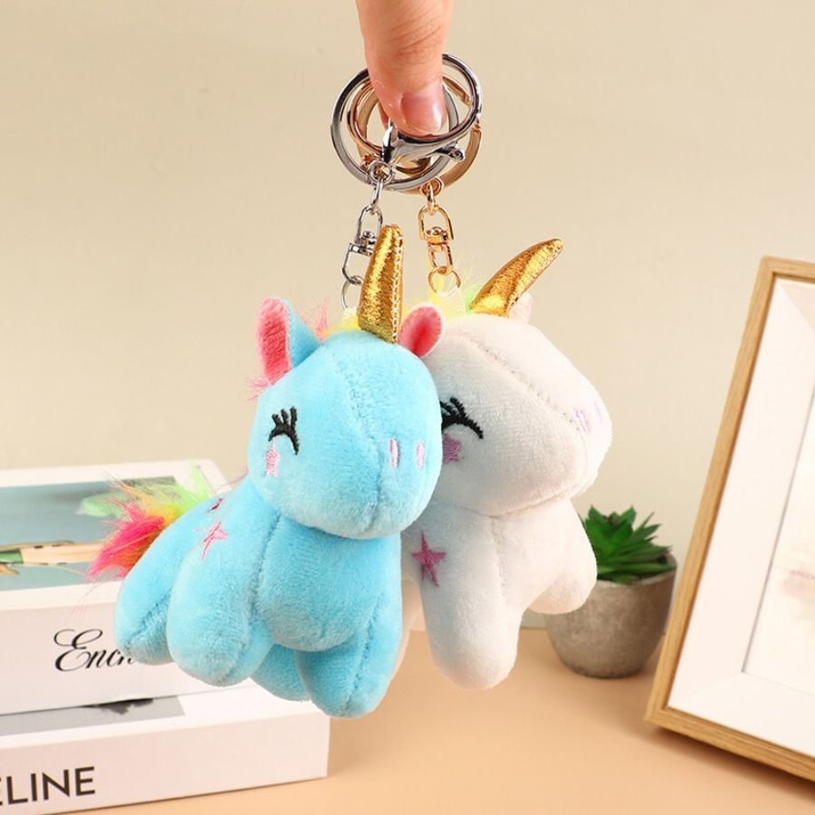 Porte-Clés Peluche Licorne Pastel et Arc-en-Ciel