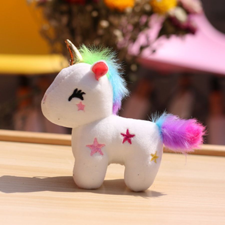 Porte-Clés Peluche Licorne Pastel et Arc-en-Ciel