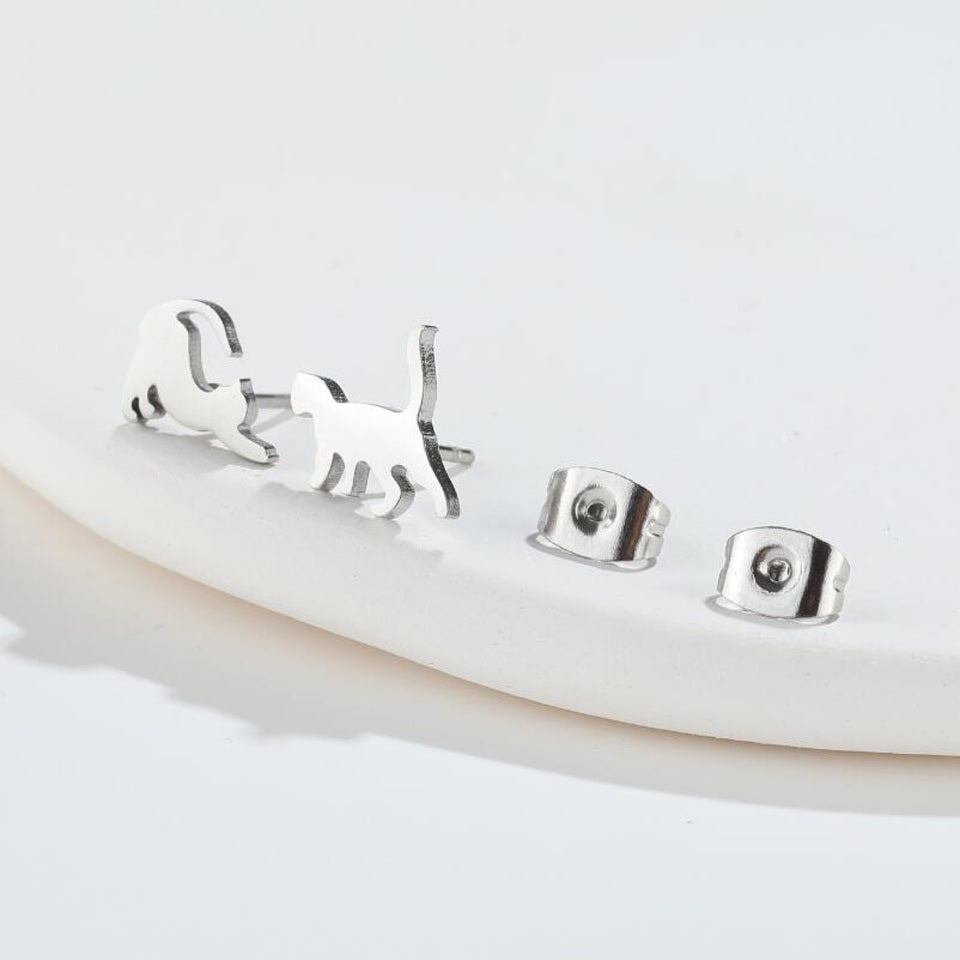 Boucles d'Oreilles Asymétriques Chats en Argent
