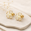 Boucles d'Oreilles en Acier Doré Fleur à Cœurs