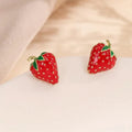 Boucles d'Oreilles Clous Fraise en Émail Rouge Doré
