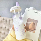 Gobelet Bubble Tea kawaii violet avec paille et nœud - Câlin Kawaii