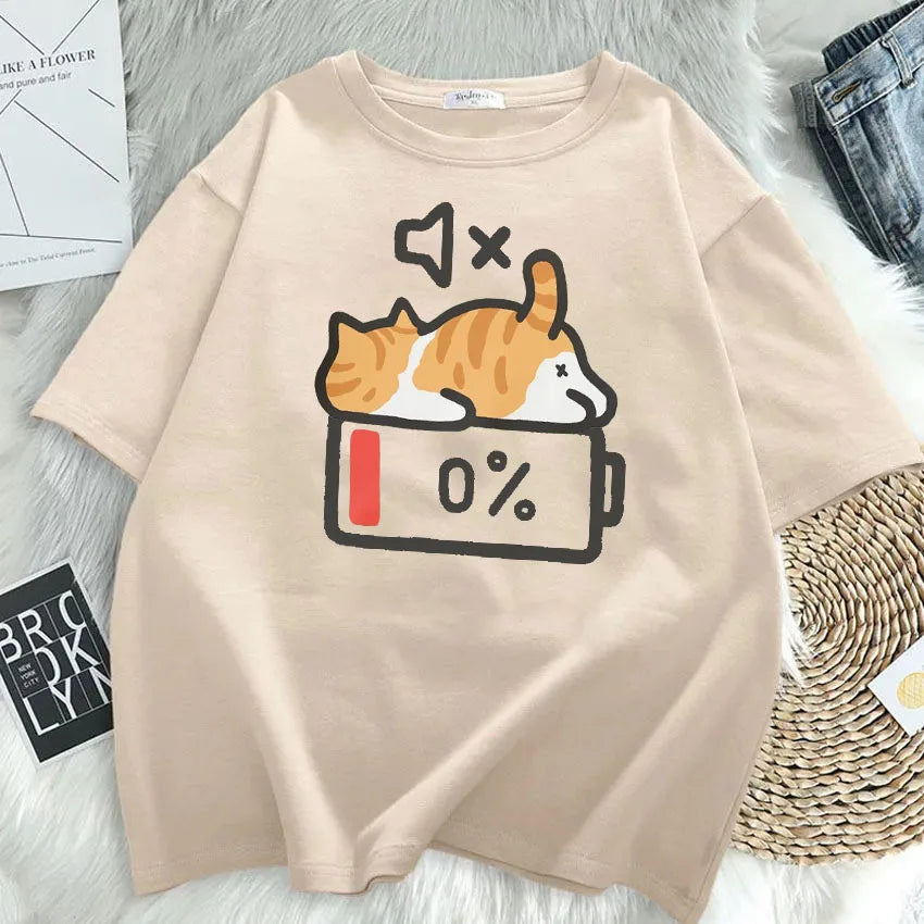 T-shirt loose femme motif chat rétro confortable été S-5XL - Câlin Kawaii