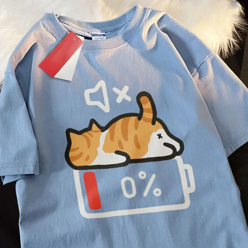 T-shirt loose femme motif chat rétro confortable été S-5XL - Câlin Kawaii