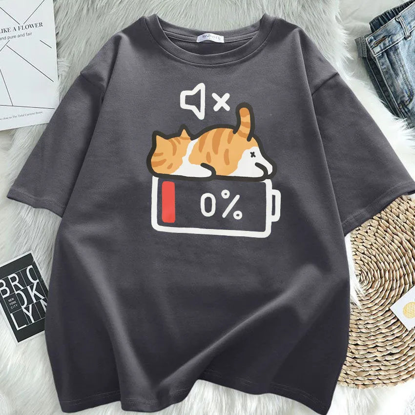 T-shirt loose femme motif chat rétro confortable été S-5XL - Câlin Kawaii