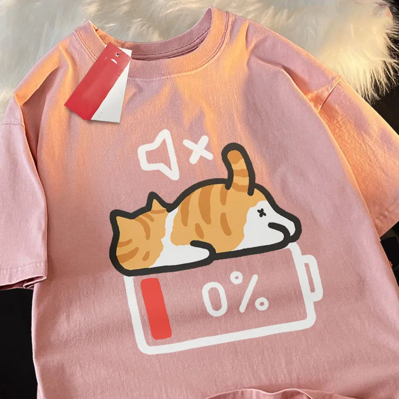 T-shirt loose femme motif chat rétro confortable été S-5XL - Câlin Kawaii