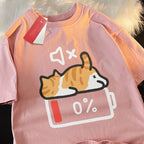 T-shirt loose femme motif chat rétro confortable été S-5XL - Câlin Kawaii