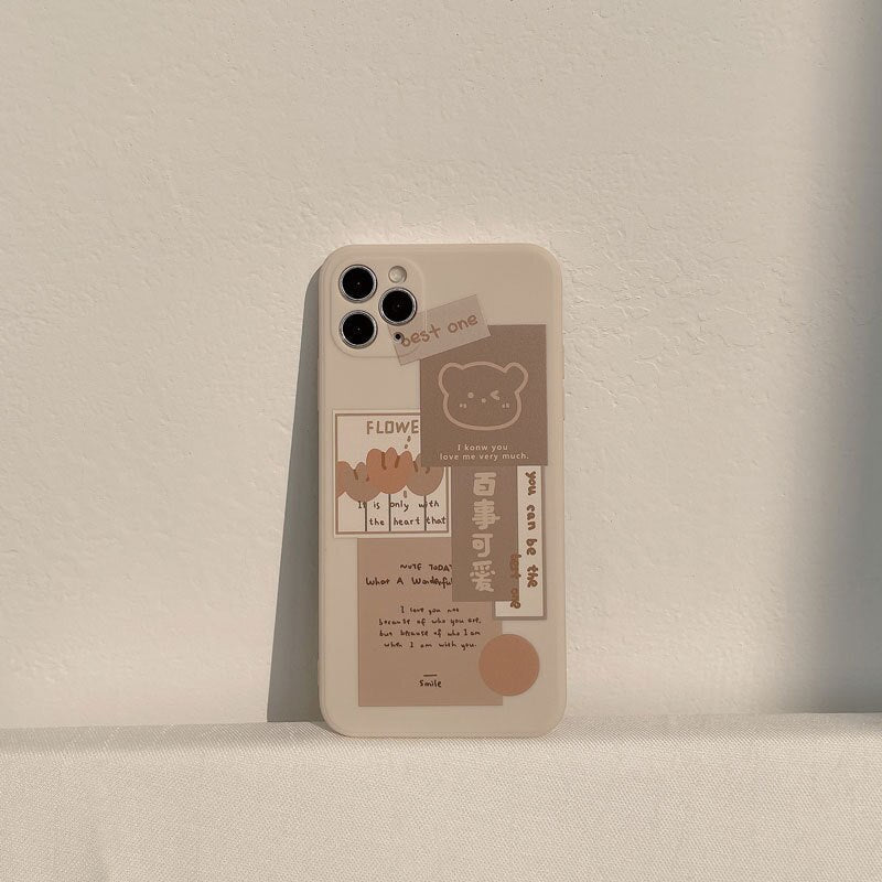 Coque de Téléphone Beige Esthétique Ours Collage