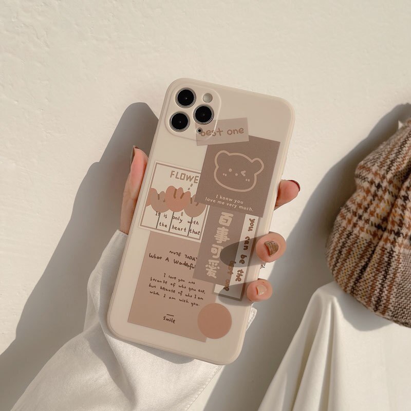 Coque de Téléphone Beige Esthétique Ours Collage