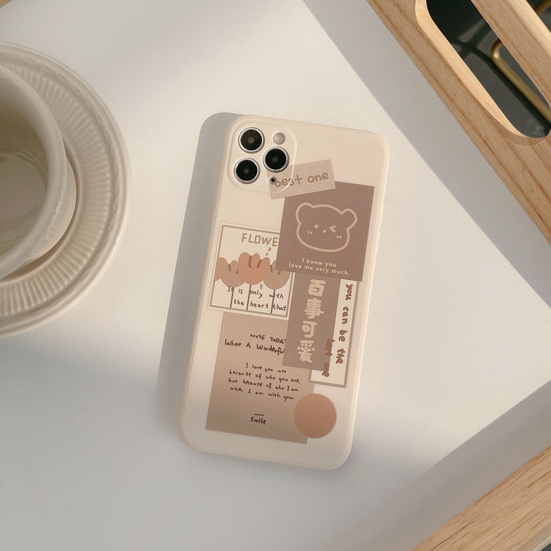 Coque de Téléphone Beige Esthétique Ours Collage