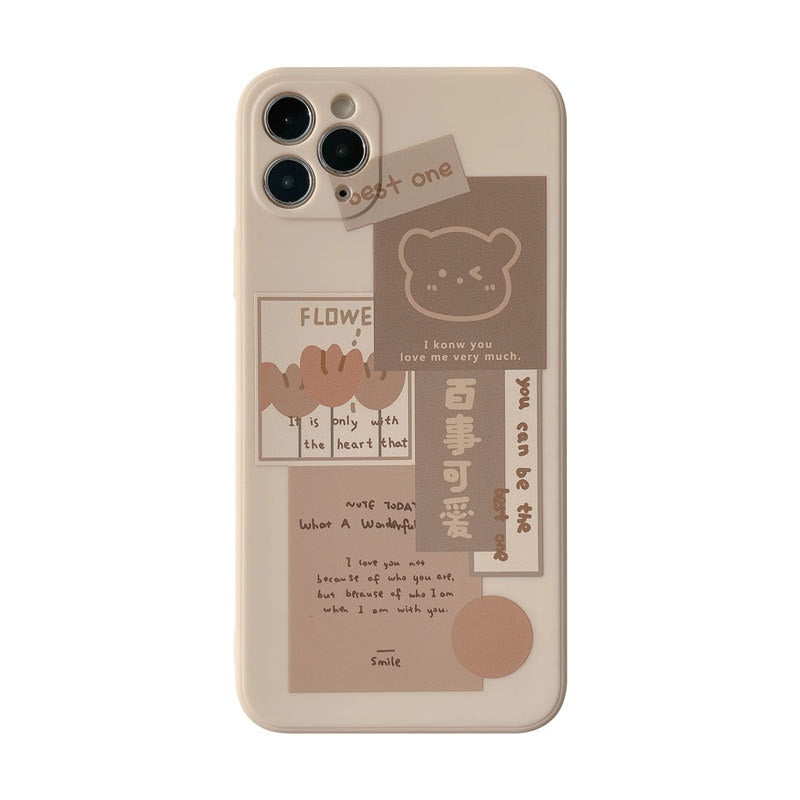 Coque de Téléphone Beige Esthétique Ours Collage