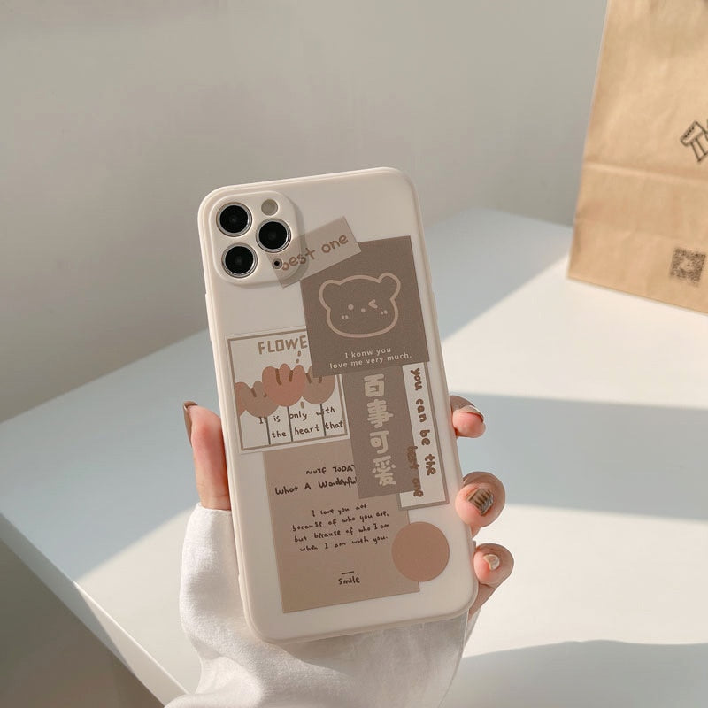 Coque de Téléphone Beige Esthétique Ours Collage