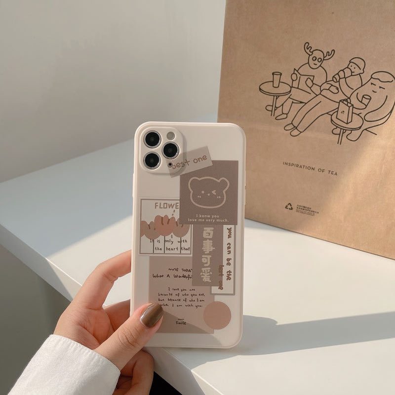 Coque de Téléphone Beige Esthétique Ours Collage