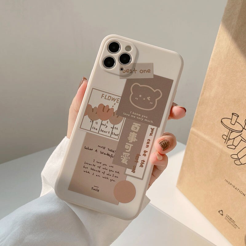 Coque de Téléphone Beige Esthétique Ours Collage