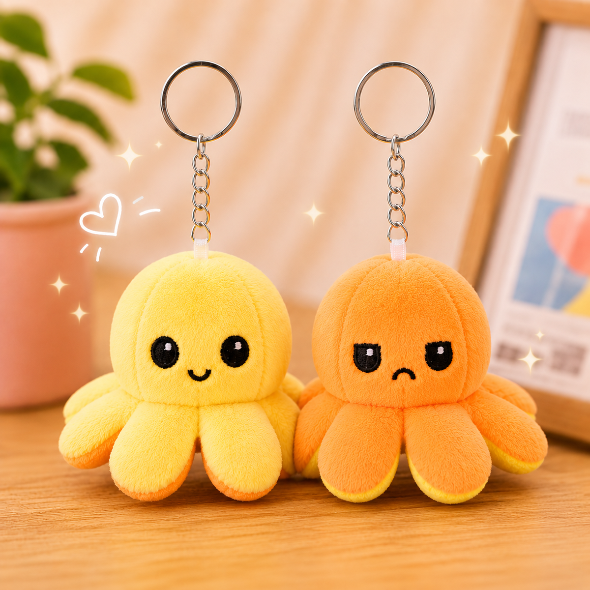 Porte-Clés Peluche Octopus Jaune Réversible