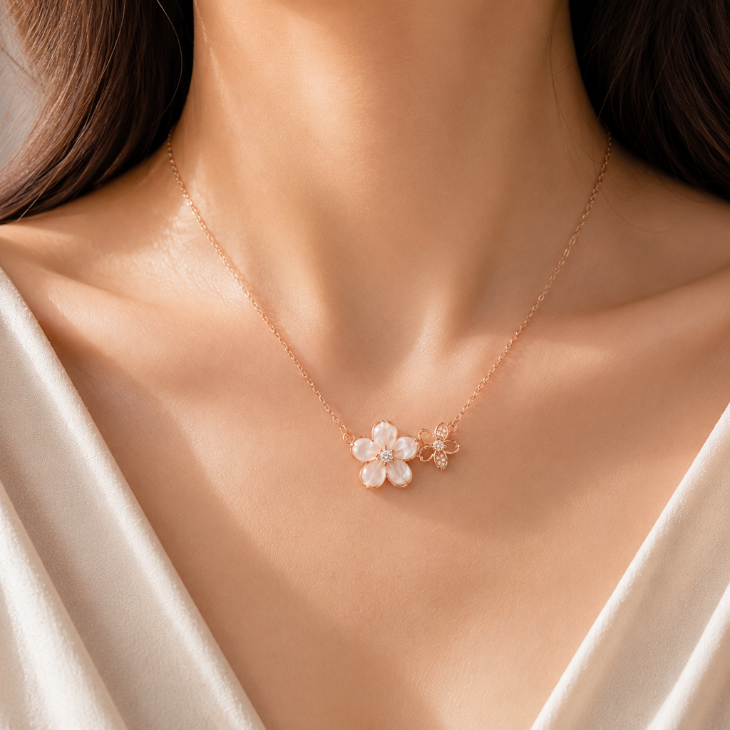 Collier Sakura Blanc avec Strass