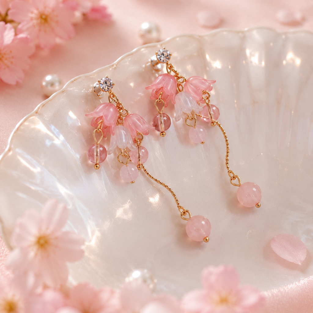 Boucles d'Oreilles Fleurs Perlées en Cascade