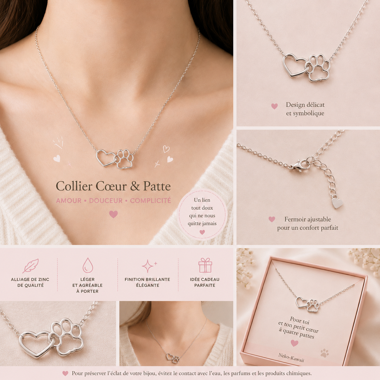Collier en Cœur et Patte