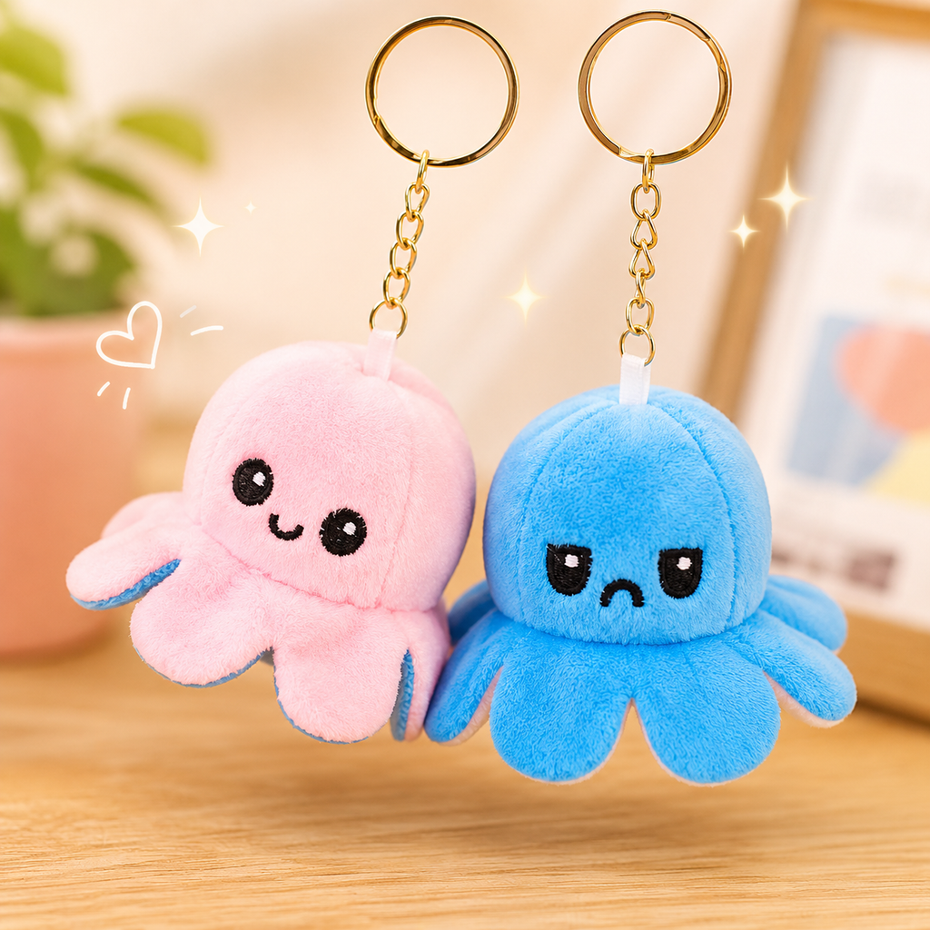 Porte-clés Peluche Octopus Bleu Réversible