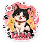 Sticker Chat Kawaii Luna Noir et Blanc à Clochette