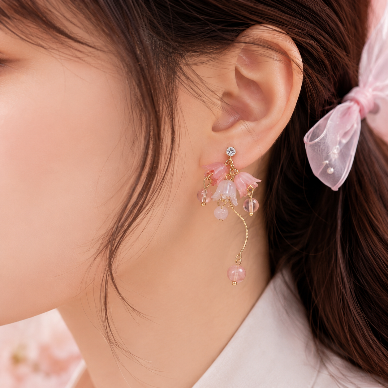 Boucles d'Oreilles Fleurs Perlées en Cascade