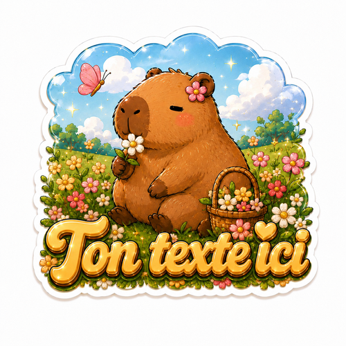 Autocollant Capybara Fleuri au Nom Camille