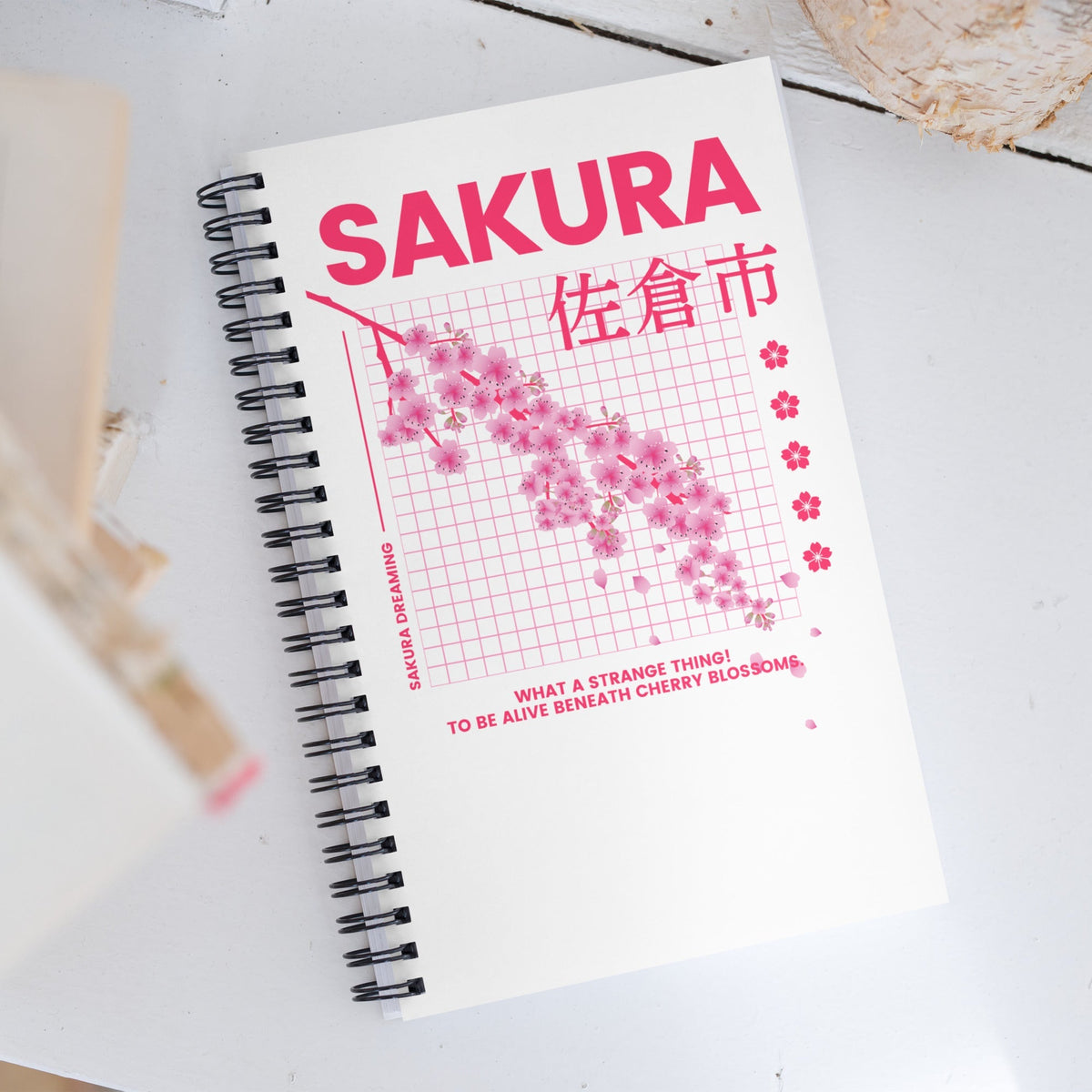 Carnet Esthétique Sakura à Grille Rose Vif
