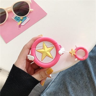 Coque AirPods en Silicone Rose à Étoile et Ailes