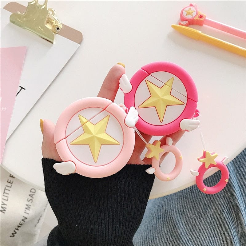 Coque AirPods en Silicone Rose à Étoile et Ailes