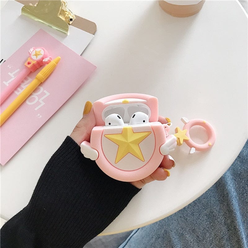 Coque AirPods en Silicone Rose à Étoile et Ailes