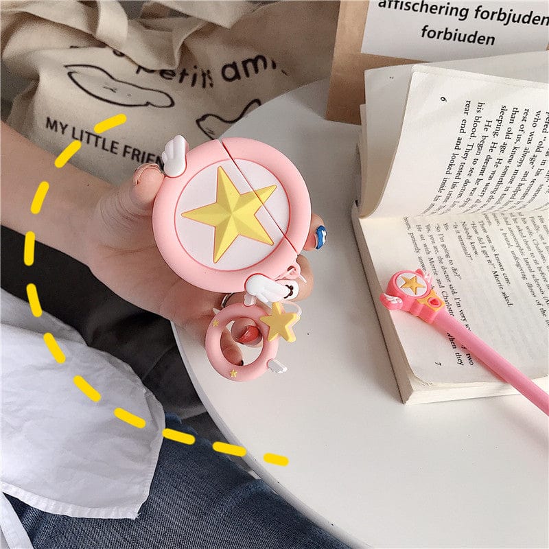 Coque AirPods en Silicone Rose à Étoile et Ailes