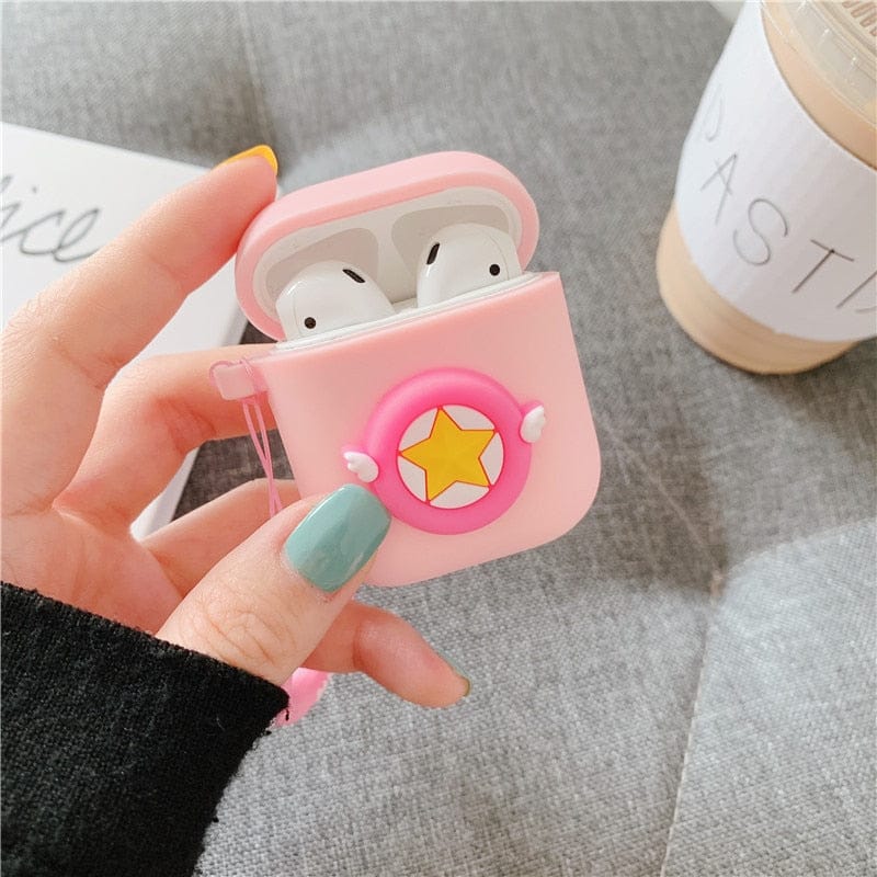 Coque AirPods en Silicone Rose à Étoile et Ailes