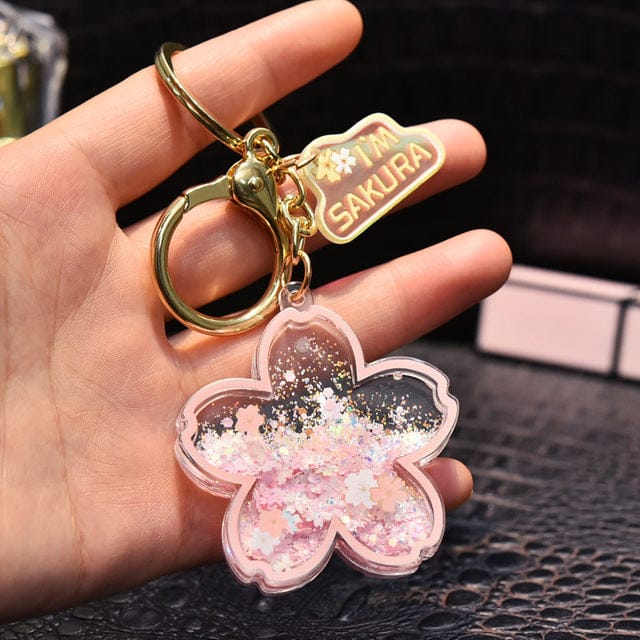Porte-clés Sakura fleur de cerisier à sable mouvant liquide - Câlin Kawaii