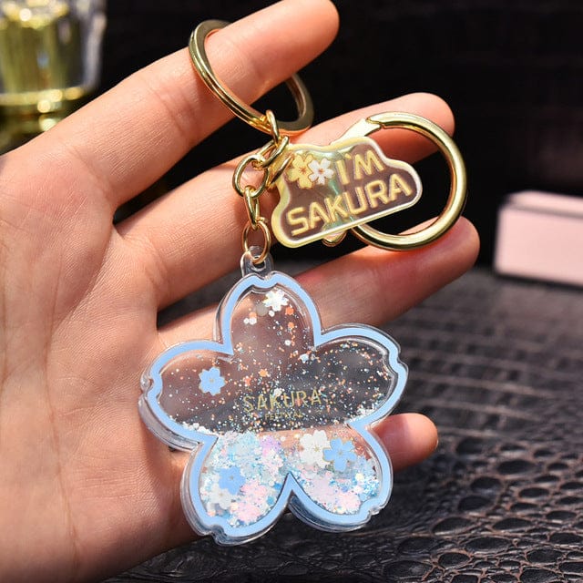 Porte-clés Sakura fleur de cerisier à sable mouvant liquide - Câlin Kawaii