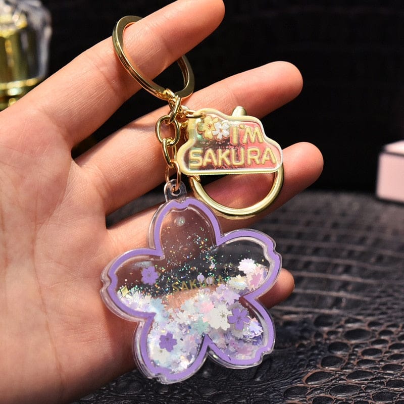 Porte-clés Fleur de Cerisier Rose à Paillettes Scintillantes