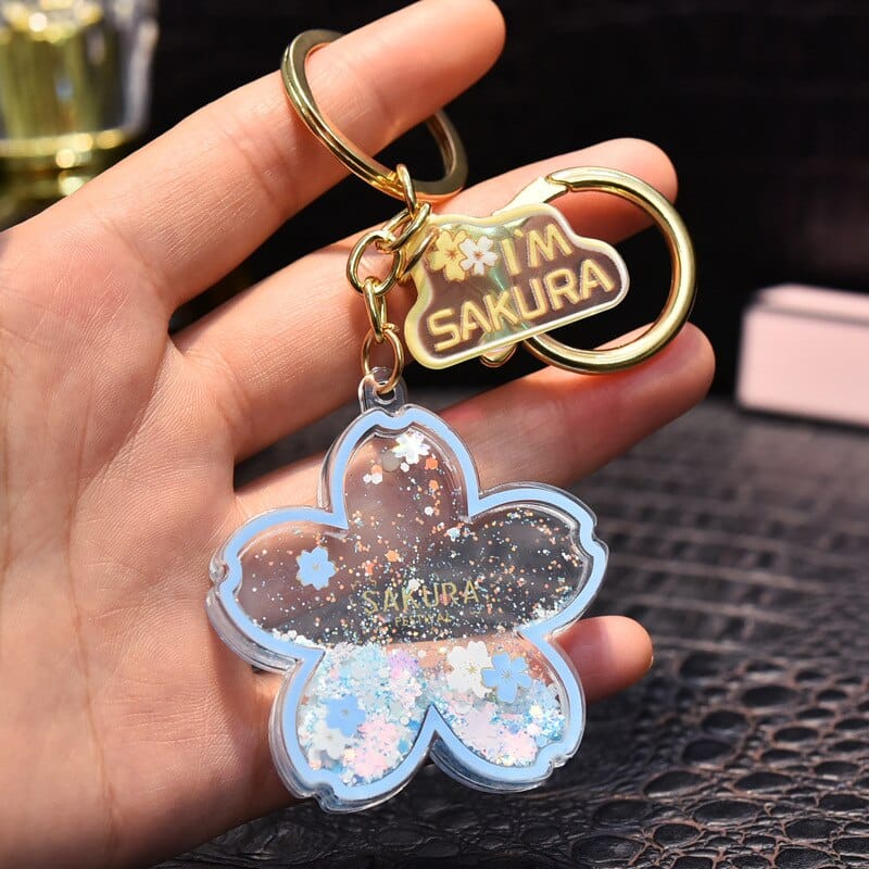 Porte-clés Fleur de Cerisier Rose à Paillettes Scintillantes