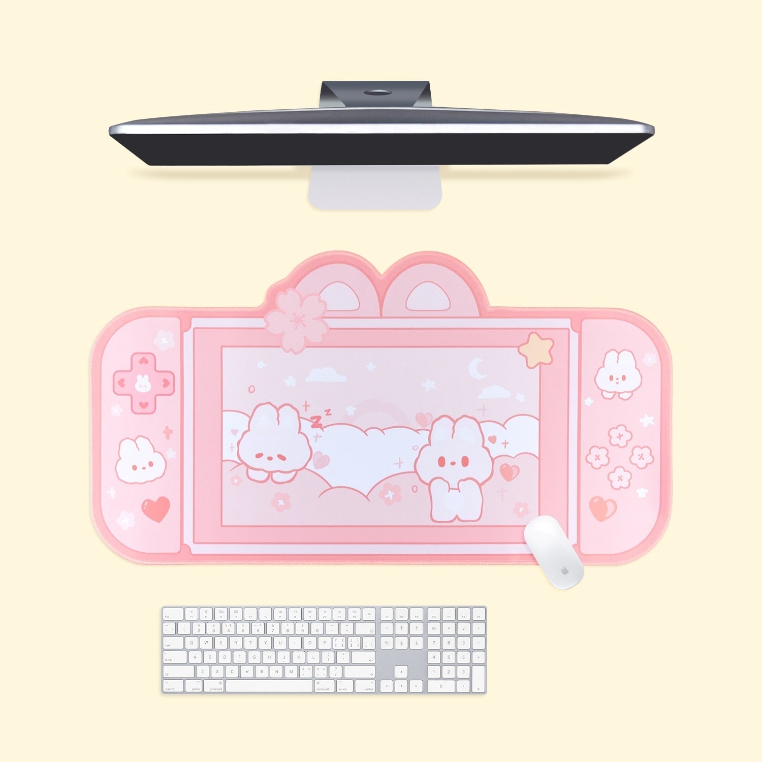 Tapis de bureau et de souris gaming en caoutchouc Lapin Sakura - Câlin Kawaii