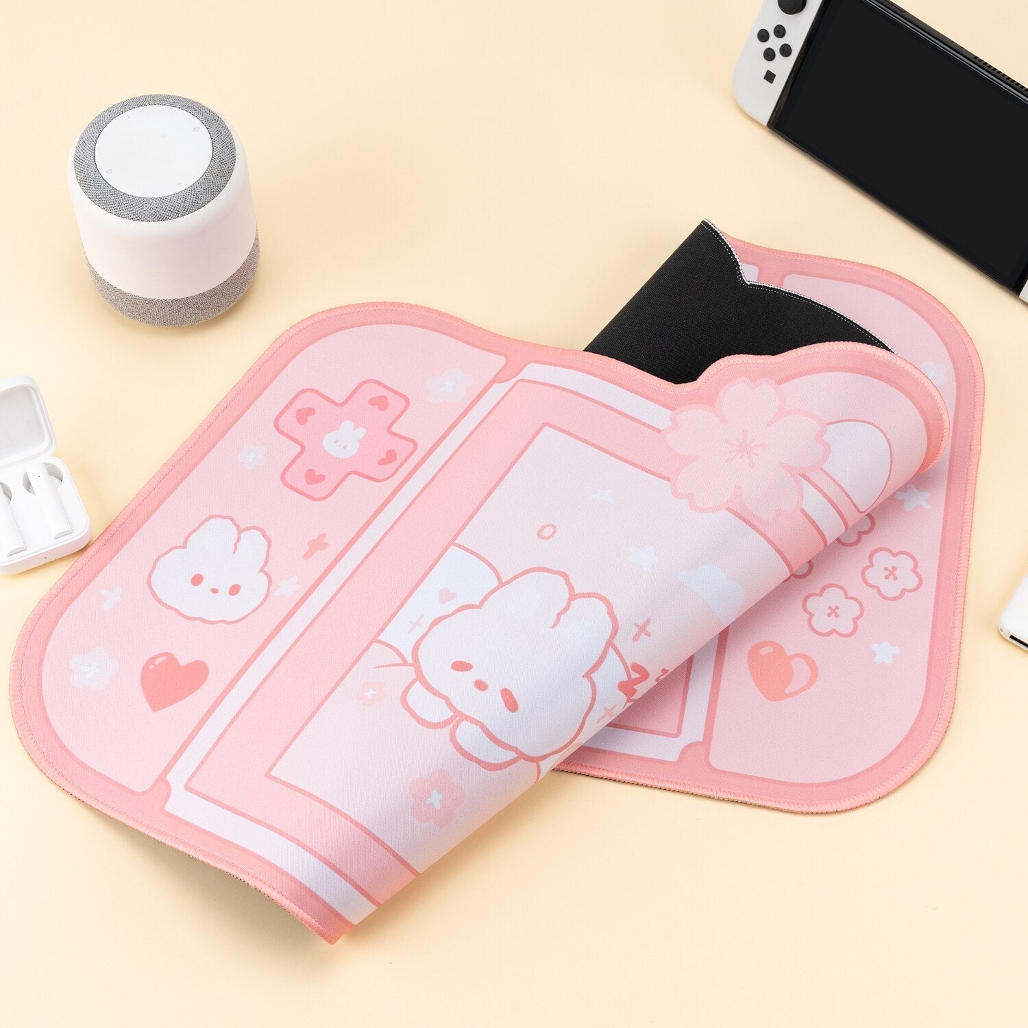 Tapis de Souris Rose Pâle Design Console Lapins Mignons