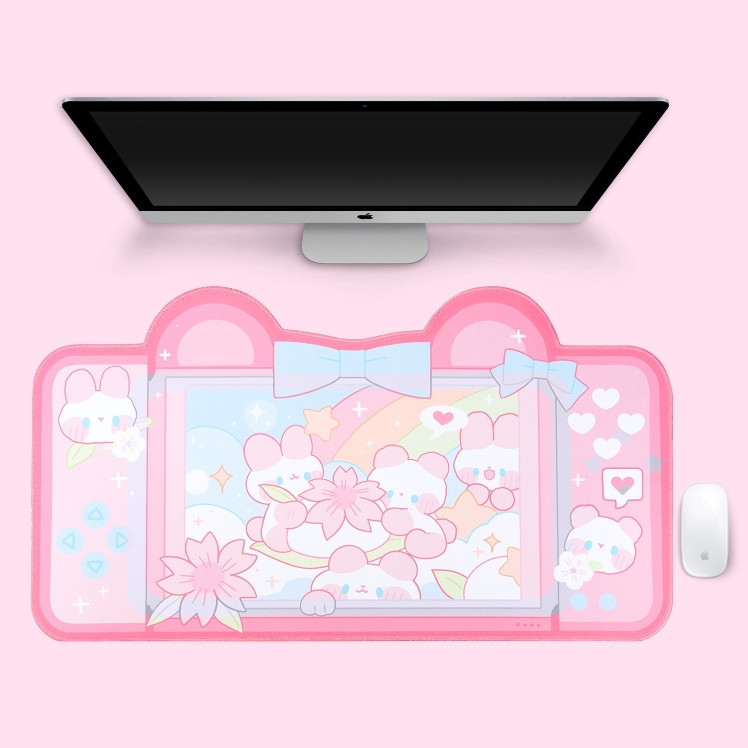 Tapis de souris de bureau Sakura Love Bunny - Câlin Kawaii