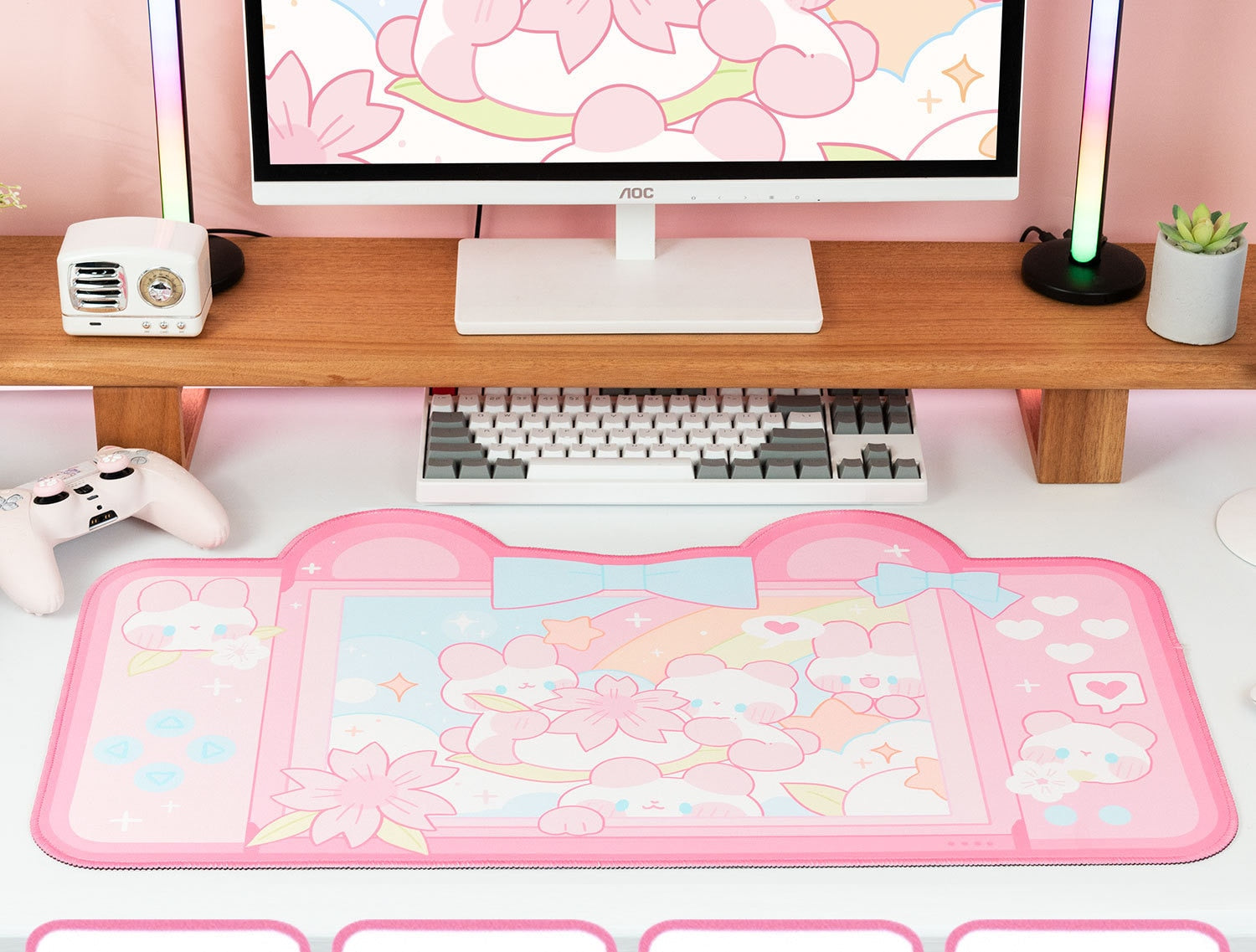 Tapis de Souris Kawaii Rose Console Lapins Sakura